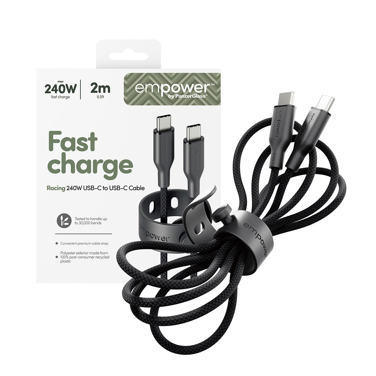 empower™ by PanzerGlass® Racing 240W USB-C to USB-C Kabel | USB 2.0 | 2M | Weltall Schwarz